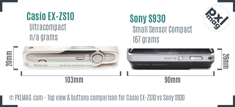 Casio EX-ZS10 vs Sony S930 top view buttons comparison