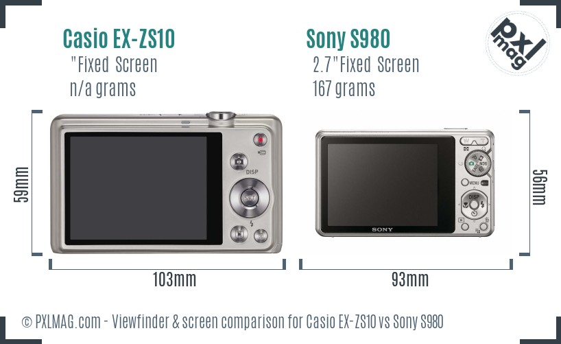 Casio EX-ZS10 vs Sony S980 Screen and Viewfinder comparison