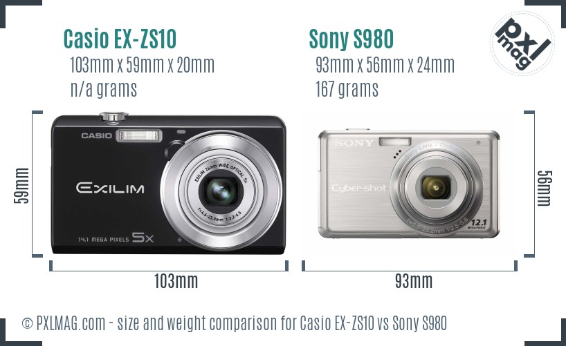 Casio EX-ZS10 vs Sony S980 size comparison