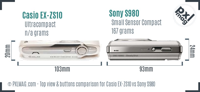 Casio EX-ZS10 vs Sony S980 top view buttons comparison