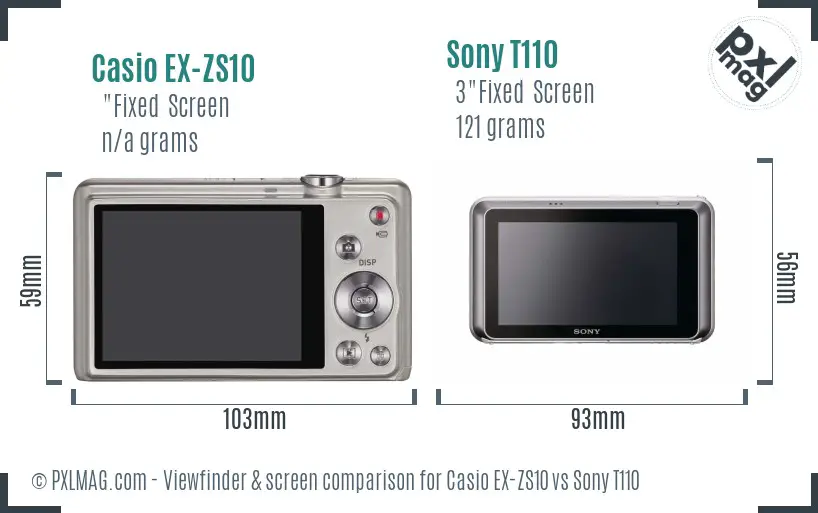 Casio EX-ZS10 vs Sony T110 Screen and Viewfinder comparison