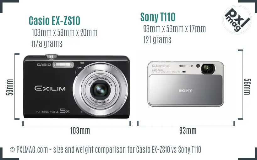 Casio EX-ZS10 vs Sony T110 size comparison