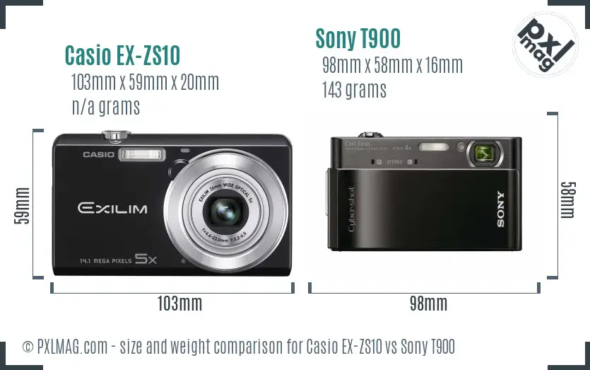 Casio EX-ZS10 vs Sony T900 size comparison