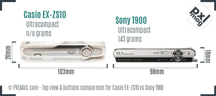 Casio EX-ZS10 vs Sony T900 top view buttons comparison
