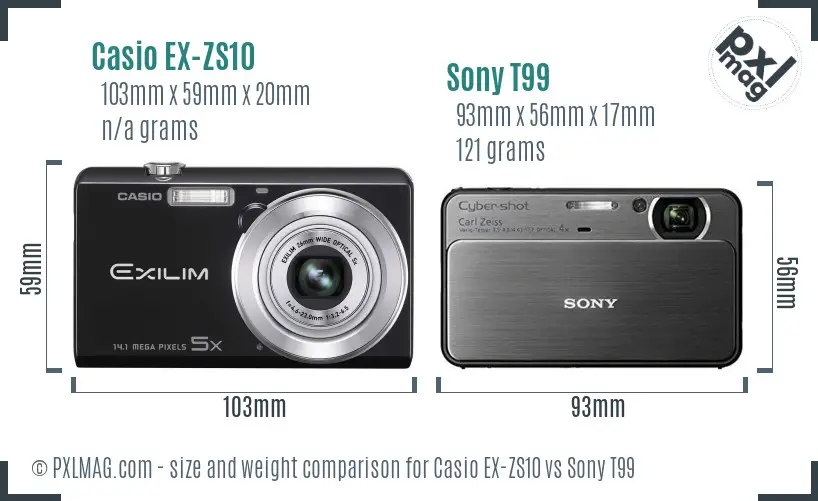 Casio EX-ZS10 vs Sony T99 size comparison