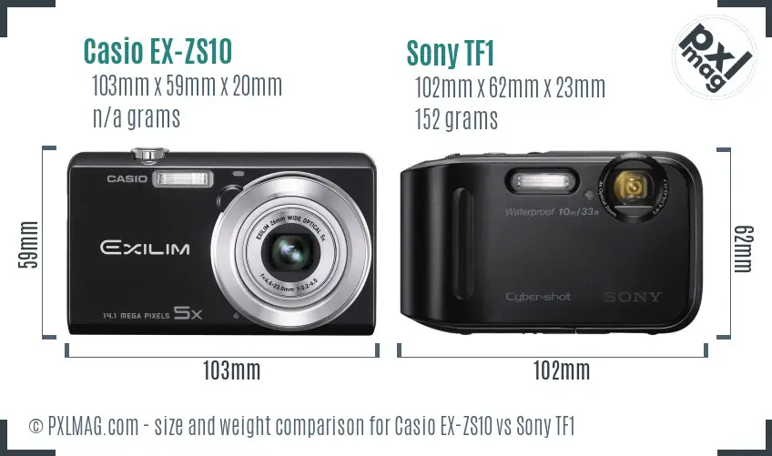 Casio EX-ZS10 vs Sony TF1 size comparison