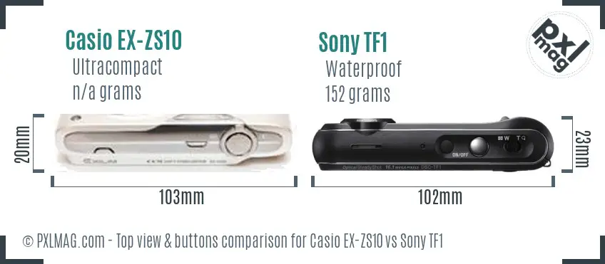 Casio EX-ZS10 vs Sony TF1 top view buttons comparison