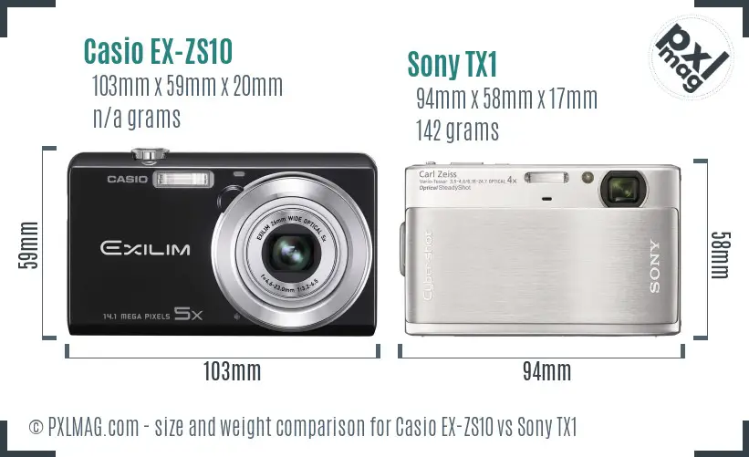 Casio EX-ZS10 vs Sony TX1 size comparison