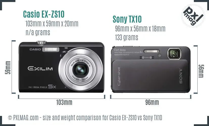 Casio EX-ZS10 vs Sony TX10 size comparison