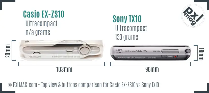 Casio EX-ZS10 vs Sony TX10 top view buttons comparison
