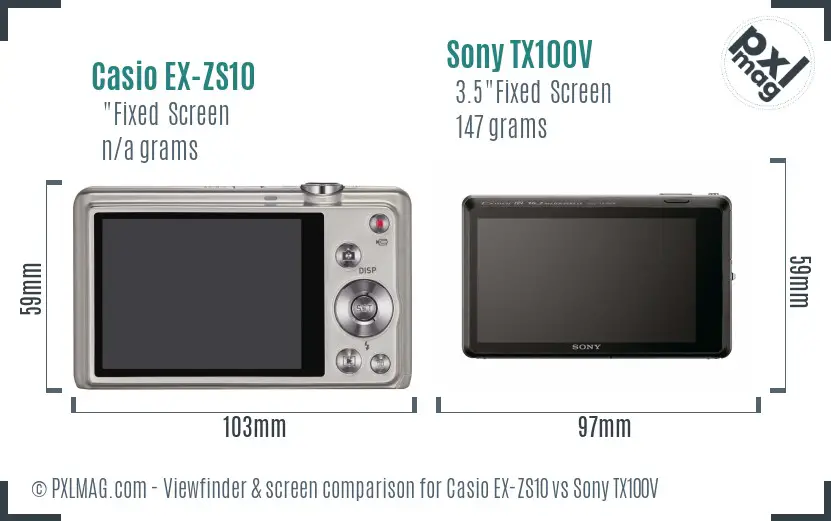 Casio EX-ZS10 vs Sony TX100V Screen and Viewfinder comparison