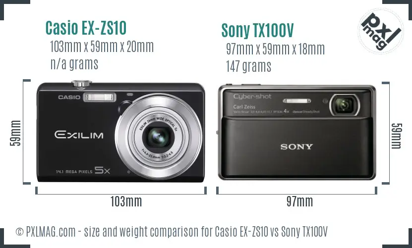 Casio EX-ZS10 vs Sony TX100V size comparison