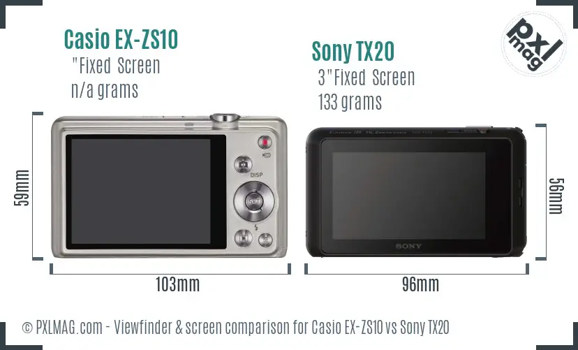 Casio EX-ZS10 vs Sony TX20 Screen and Viewfinder comparison