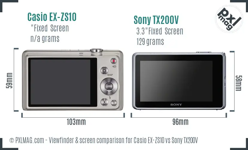Casio EX-ZS10 vs Sony TX200V Screen and Viewfinder comparison