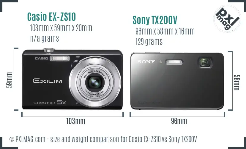 Casio EX-ZS10 vs Sony TX200V size comparison