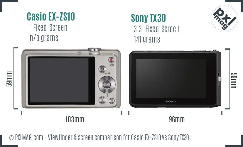 Casio EX-ZS10 vs Sony TX30 Screen and Viewfinder comparison