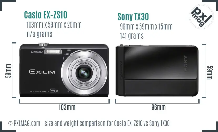 Casio EX-ZS10 vs Sony TX30 size comparison
