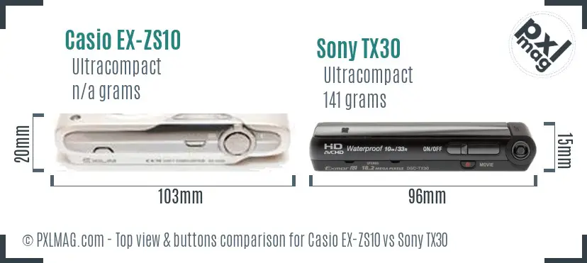 Casio EX-ZS10 vs Sony TX30 top view buttons comparison