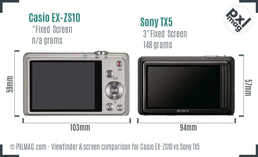 Casio EX-ZS10 vs Sony TX5 Screen and Viewfinder comparison