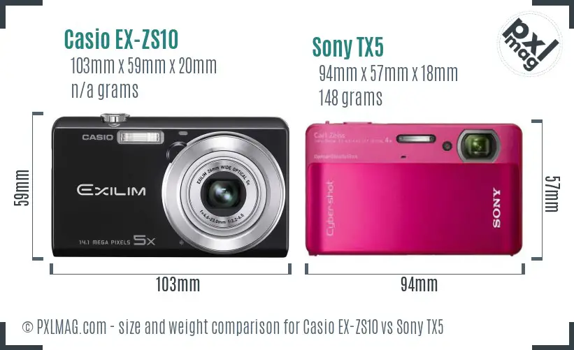 Casio EX-ZS10 vs Sony TX5 size comparison