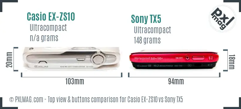 Casio EX-ZS10 vs Sony TX5 top view buttons comparison