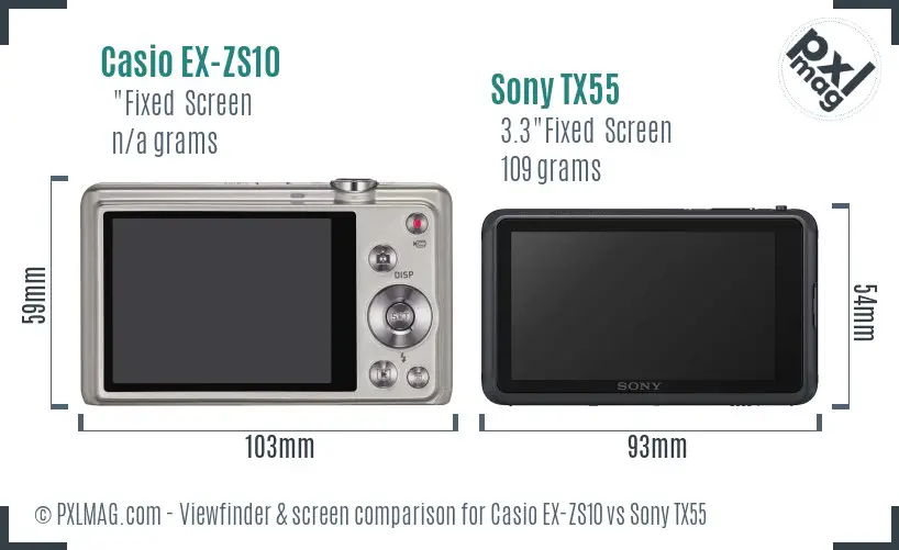 Casio EX-ZS10 vs Sony TX55 Screen and Viewfinder comparison