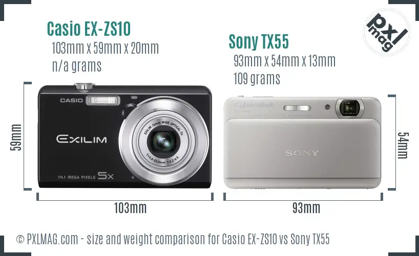 Casio EX-ZS10 vs Sony TX55 size comparison