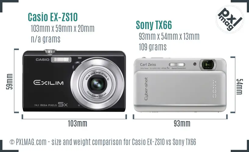 Casio EX-ZS10 vs Sony TX66 size comparison