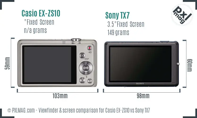 Casio EX-ZS10 vs Sony TX7 Screen and Viewfinder comparison