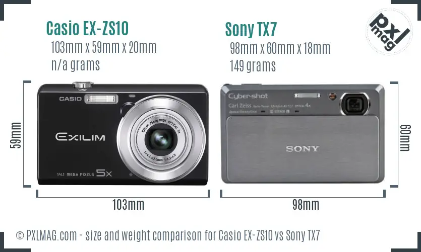 Casio EX-ZS10 vs Sony TX7 size comparison