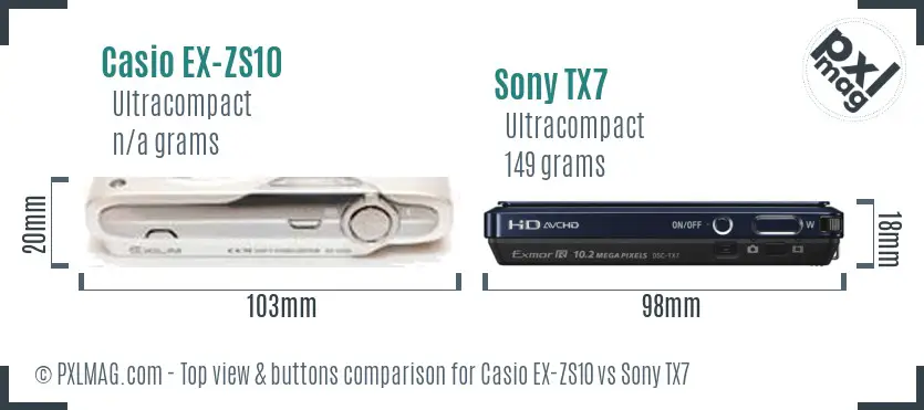 Casio EX-ZS10 vs Sony TX7 top view buttons comparison