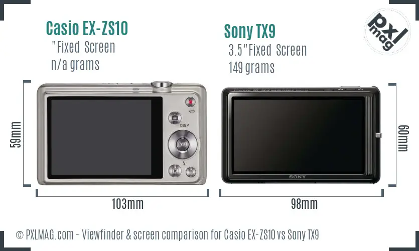 Casio EX-ZS10 vs Sony TX9 Screen and Viewfinder comparison