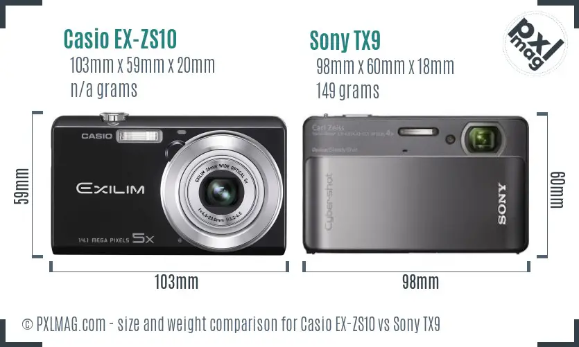 Casio EX-ZS10 vs Sony TX9 size comparison