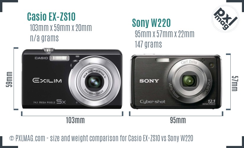 Casio EX-ZS10 vs Sony W220 size comparison