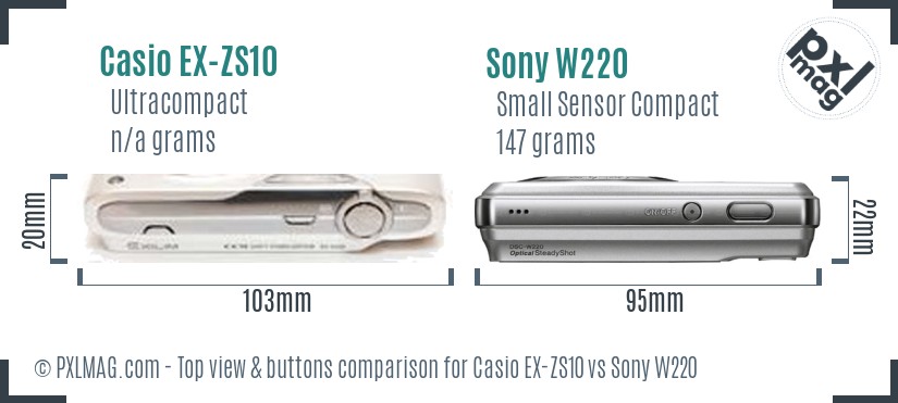 Casio EX-ZS10 vs Sony W220 top view buttons comparison