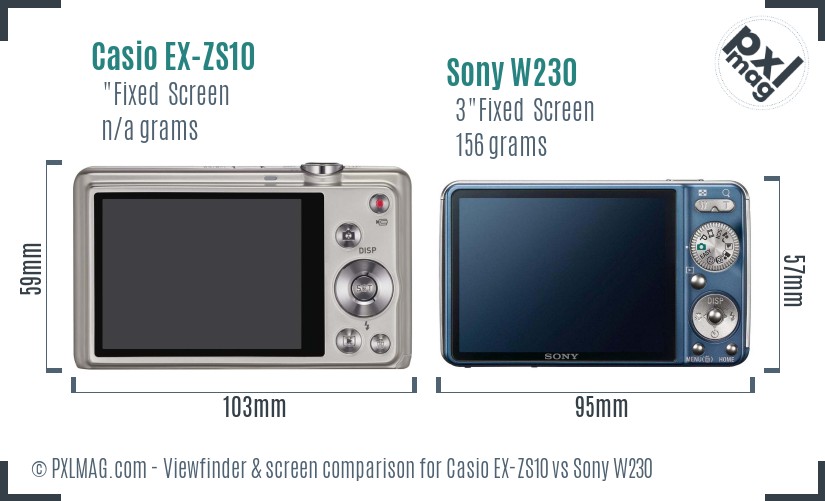 Casio EX-ZS10 vs Sony W230 Screen and Viewfinder comparison