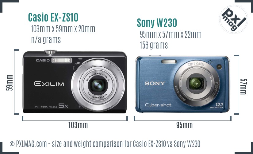 Casio EX-ZS10 vs Sony W230 size comparison