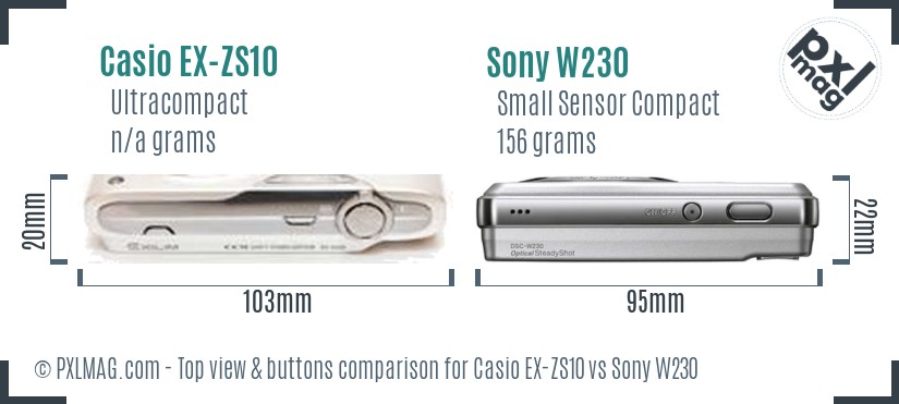 Casio EX-ZS10 vs Sony W230 top view buttons comparison