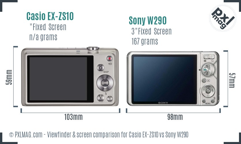 Casio EX-ZS10 vs Sony W290 Screen and Viewfinder comparison