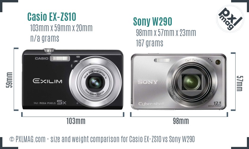 Casio EX-ZS10 vs Sony W290 size comparison