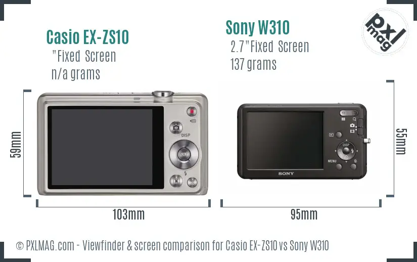 Casio EX-ZS10 vs Sony W310 Screen and Viewfinder comparison