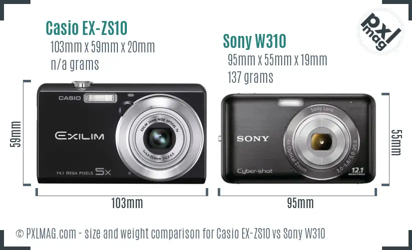 Casio EX-ZS10 vs Sony W310 size comparison