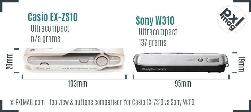 Casio EX-ZS10 vs Sony W310 top view buttons comparison