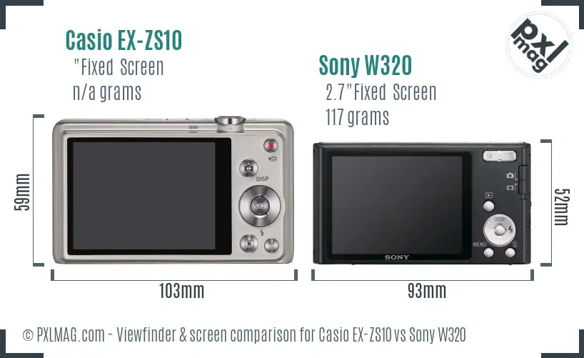 Casio EX-ZS10 vs Sony W320 Screen and Viewfinder comparison