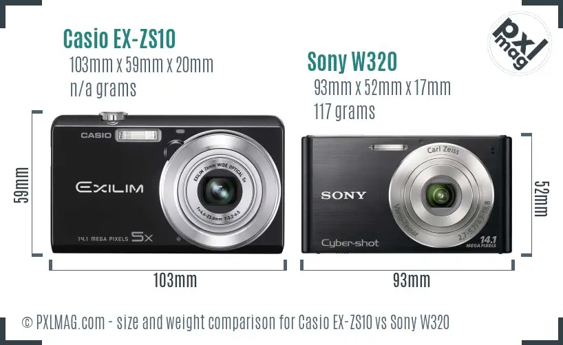 Casio EX-ZS10 vs Sony W320 size comparison