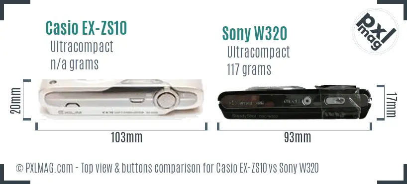 Casio EX-ZS10 vs Sony W320 top view buttons comparison