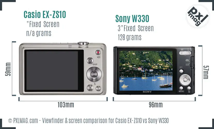 Casio EX-ZS10 vs Sony W330 Screen and Viewfinder comparison