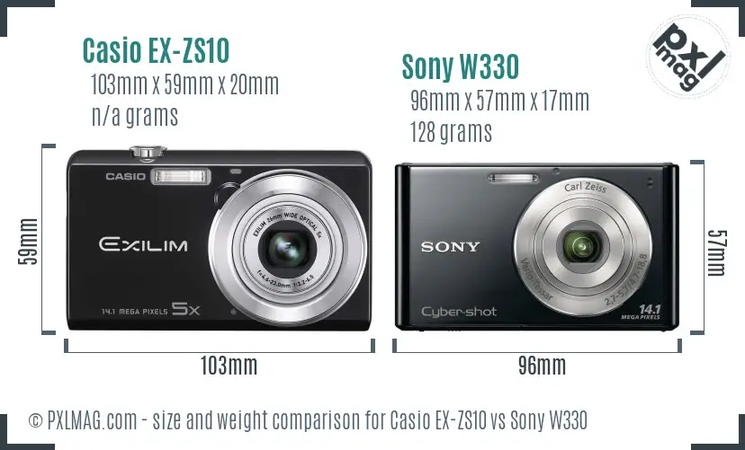 Casio EX-ZS10 vs Sony W330 size comparison