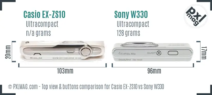 Casio EX-ZS10 vs Sony W330 top view buttons comparison