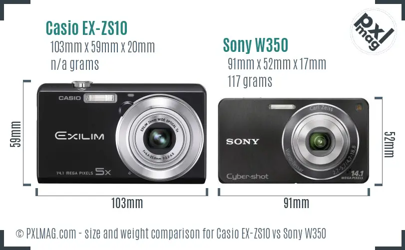 Casio EX-ZS10 vs Sony W350 size comparison